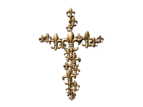 Großes Kreuz mit französischen Lilien - Metall - Schwarz mit Bronze - Wandornament