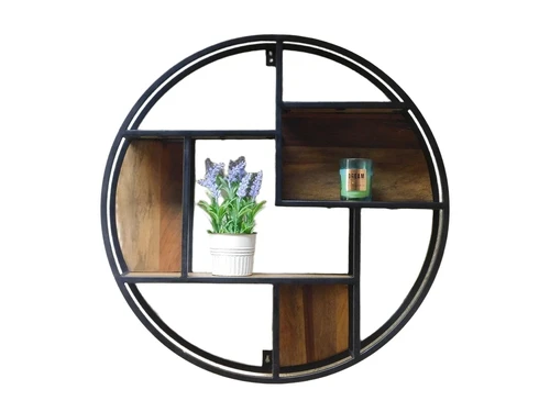 Industrial wall rack - round - mango wood and metal