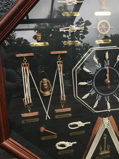 Maritime Wall Decoration with Ship Knots and Clock - 66 cm