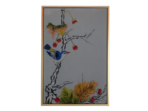 Painting - bird on branch - in frame