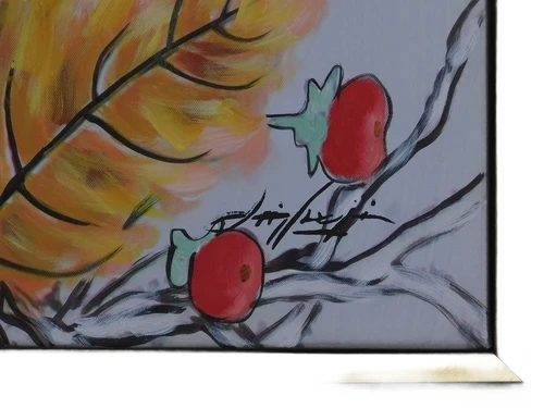 Painting - bird on branch - in frame
