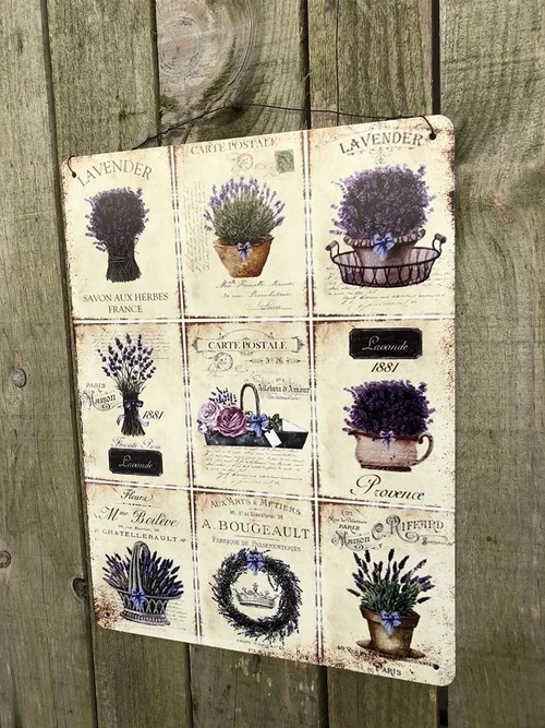 Tuinkruiden motief op tinnen bord, muurschildering.