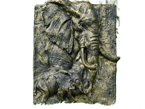 Wall sign with Elephants - Gold with Black - Polystone
