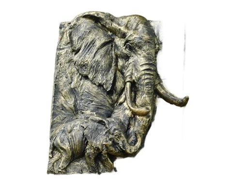 Wall sign with Elephants - Gold with Black - Polystone
