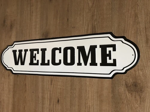 Wandbord, naamplaat XL, met tekst: WELCOME in old-look.