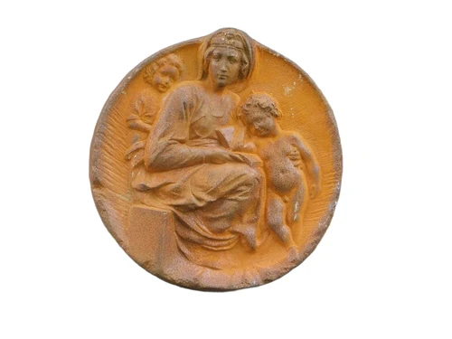 Wall ornament Mary with child - cast iron - rust colour