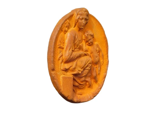 Wall ornament Mary with child - cast iron - rust colour