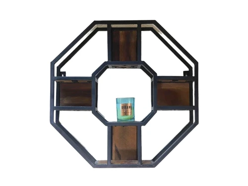 Wall rack Industrial M - octagonal - mango wood and metal