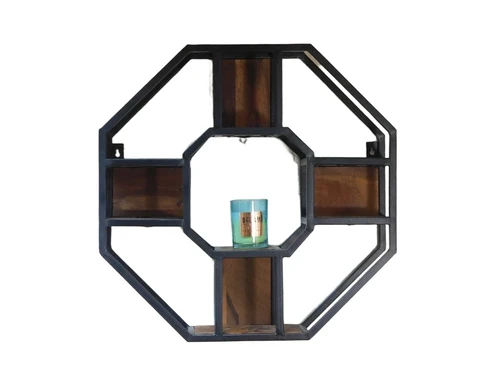 Wandrek Industrieel XL - achthoekig - mango hout en metaal