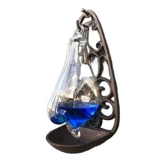 Außenbarometer, Luftdruckmesser, Halterung aus Gusseisen mit Glasbehälter