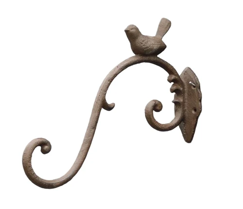 Cast iron hook with bird, brown, very beautiful to behold
