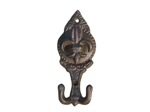 Cast iron Wall Hook with French Lily - 2-Hooks - 13 cm High - Dark brown
