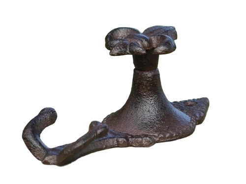 Cast iron Wall Hook with French Lily - 2-Hooks - 13 cm High - Dark brown