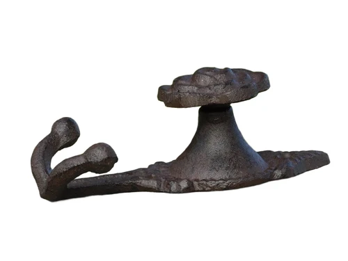 Cast iron Wall Hook with Rose - 2-Hooks - 13 cm High - Dark brown