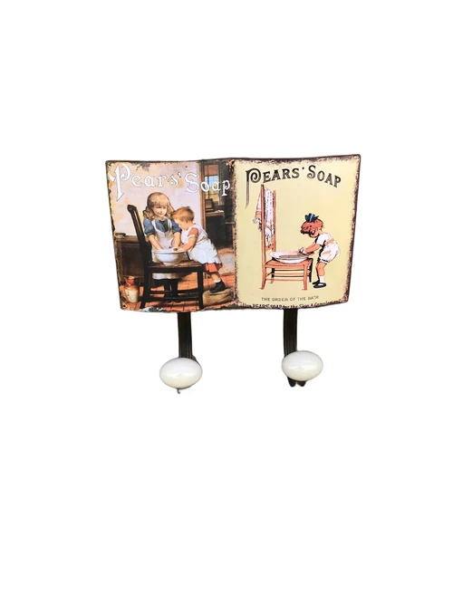 Coat rack ''Pears' soap'' with 2 hooks, made of metal, as towel holder / clothes hook