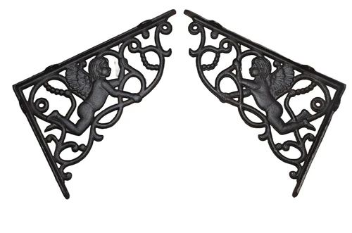 Pair of beautiful shelf supports - shelf supports ENGEL motif, cast iron-small
