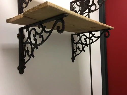 Pair of shelf supports, hanging bracket, cast iron rust brown