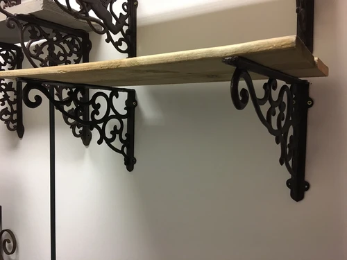 Pair of shelf supports, hanging bracket, cast iron rust brown