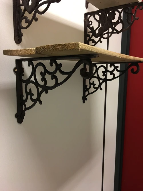 Pair of shelf supports, hanging bracket, cast iron rust brown