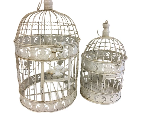 Set of beautiful round metal bird cages, very pretty in design!!!