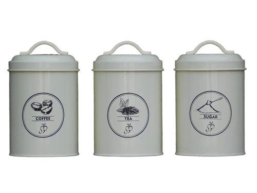 Set of 3 - Coffee, tea and sugar - metal storage tin