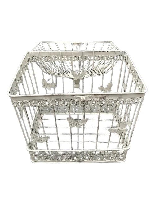 Set of 3 classic bird cages, iron, rustic-white