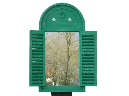 Mirror with wooden frame and doors - vintage green