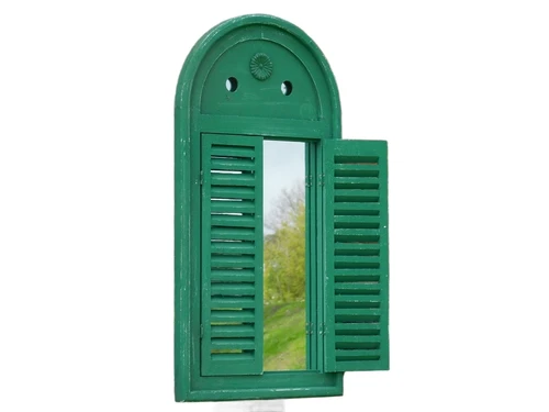 Mirror with wooden frame and doors - vintage green