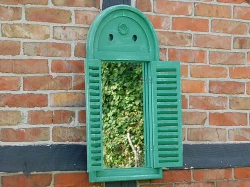Mirror with wooden frame and doors - vintage green