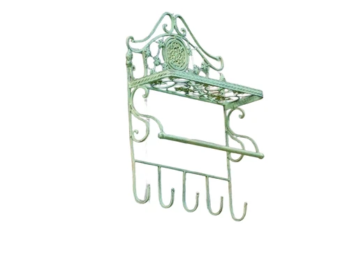Vintage Wandrek met Haken - Old Green -  Smeedijzer
