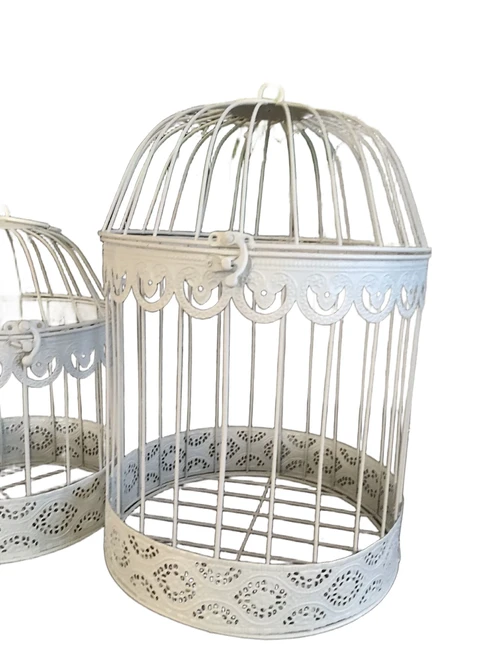 Set of Decorative Birdcages – Metal – Round – Antique White