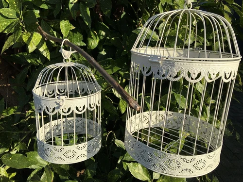 Set of Decorative Birdcages – Metal – Round – Antique White