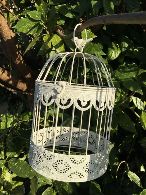 Set of Decorative Birdcages – Metal – Round – Antique White
