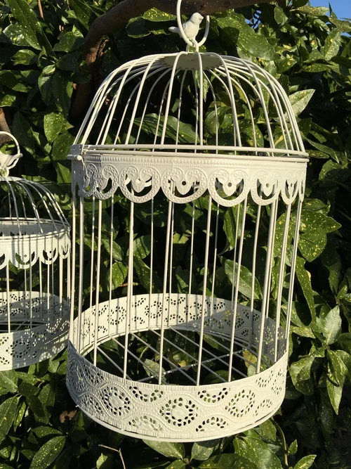 Set of Decorative Birdcages – Metal – Round – Antique White