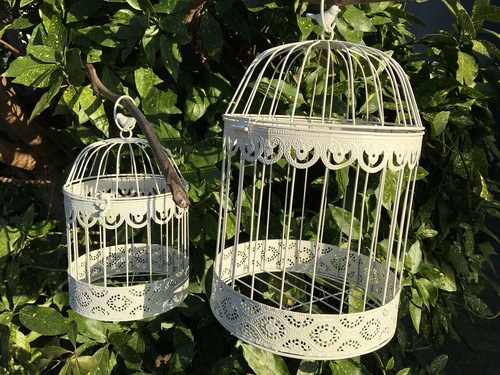 Set of Decorative Birdcages – Metal – Round – Antique White