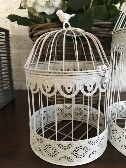 Set of Decorative Birdcages – Metal – Round – Antique White