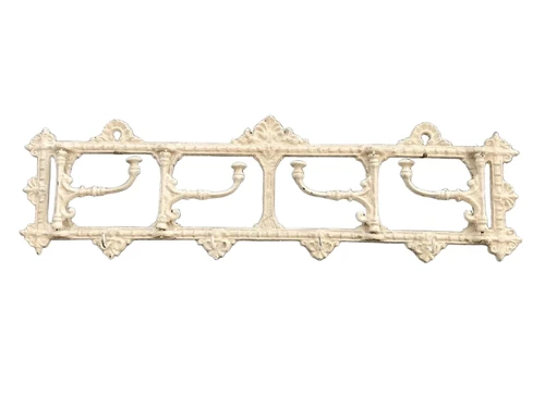Antique white wall coat rack with rotating hook, cast iron - Shabby look - painted