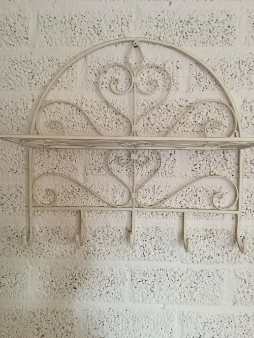 Wandregal Garderobe aus Schmiedeeisen, alt-weiß