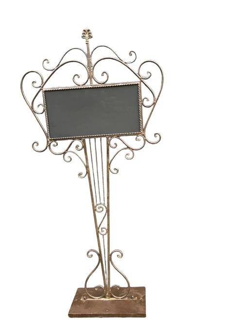 Welcome sign metal on stand, wrought iron brown