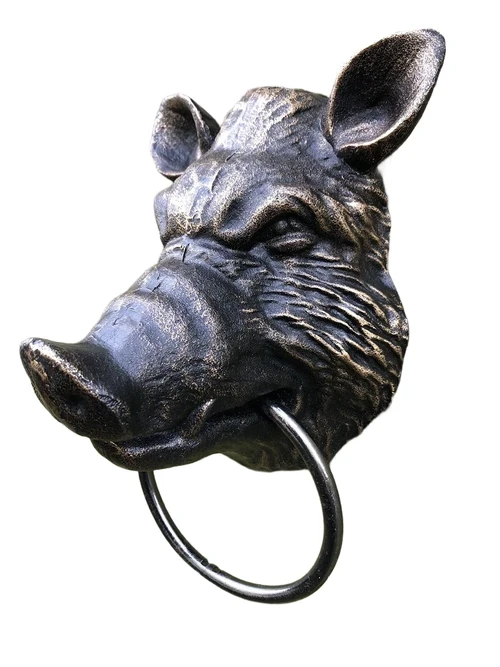 Wild boar iron in bronze look, with towel ring