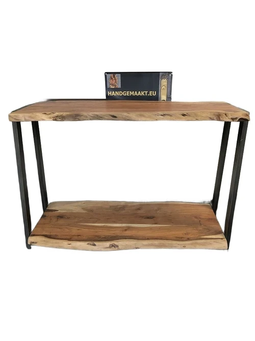 HOE FRAAI IS DEZE DUBBELE BOOMSTAMTAFEL MET GIETIJZEREN ONDERSTEL ALS SIDETABLE