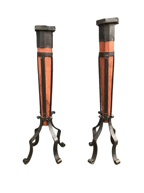 Candle holder / candle stand set, made of wrought iron and wood, robust!