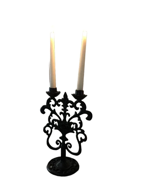 Candlestick - 2-Arm - Cast iron - Brown-Rust