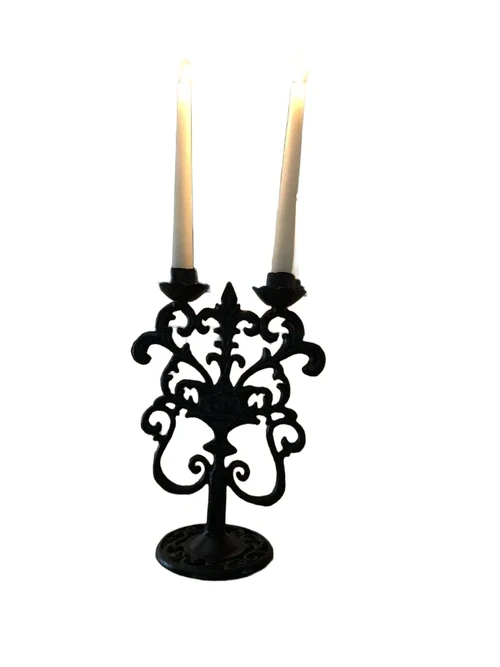 Candlestick - 2-Arm - Cast iron - Brown-Rust