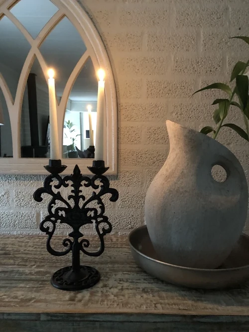 Candlestick - 2-Arm - Cast iron - Brown-Rust