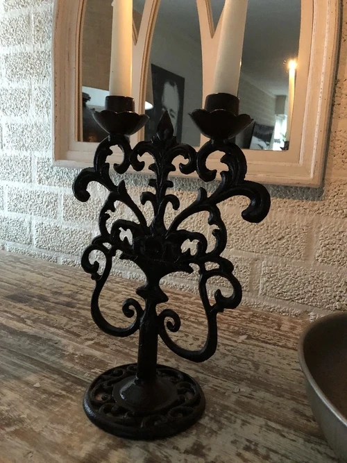 Candlestick - 2-Arm - Cast iron - Brown-Rust