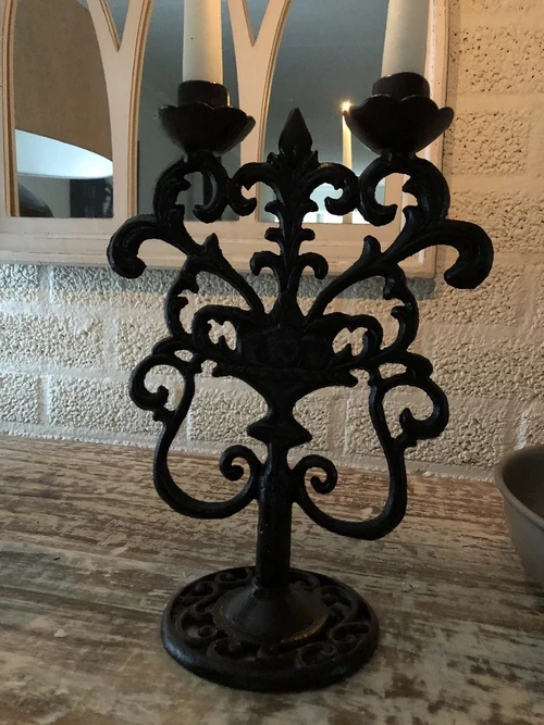 Candlestick - 2-Arm - Cast iron - Brown-Rust