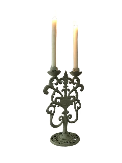 Candlestick 2 arms cast iron white-rust