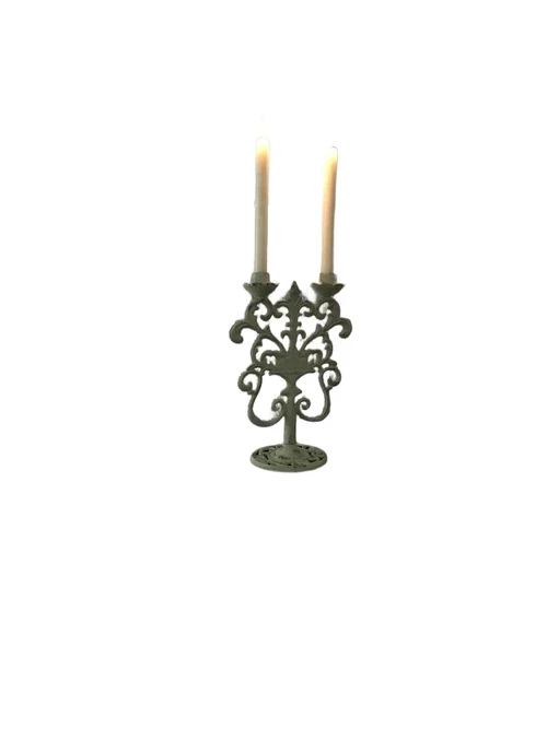 Candlestick 2 arms cast iron white-rust