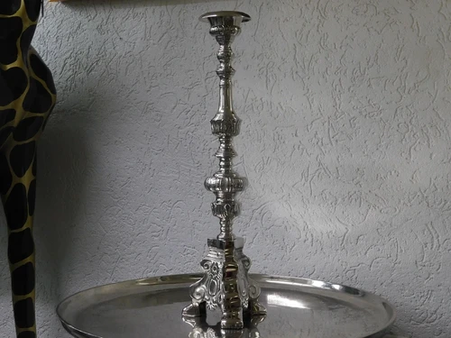 Classic candlestick - nickel - candle holder - 68cm high